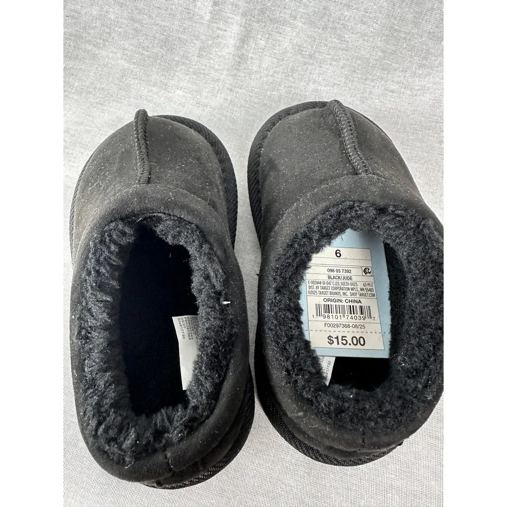 Cat & Jack Jude Black Faux Fur Lined Moccasin‎ Slippers Toddler Kids Size 6 NEW